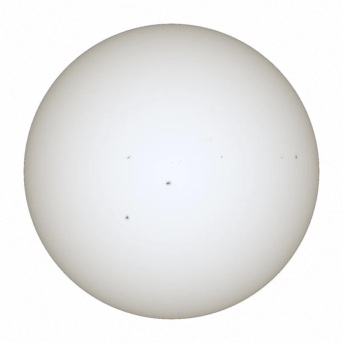Our 3D Sun, white, with small dark sunspots